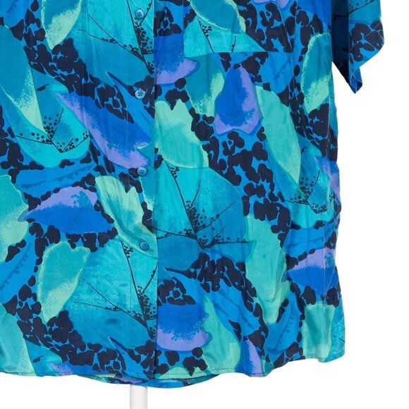 Stunt Collections VTG Button Up Shirt S Womens Silk Blue Green Abstract Purple - Picture 3 of 5